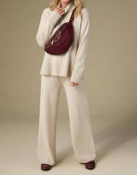 COCO + CARMEN Heavenly Luxe Wide Leg Knit Pants in oatmeal - women's pants - detail view