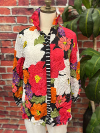 Olivia by Habitat Women's Siesta Floral Crinkle Crepe Button Front Top in multi - women's blouse