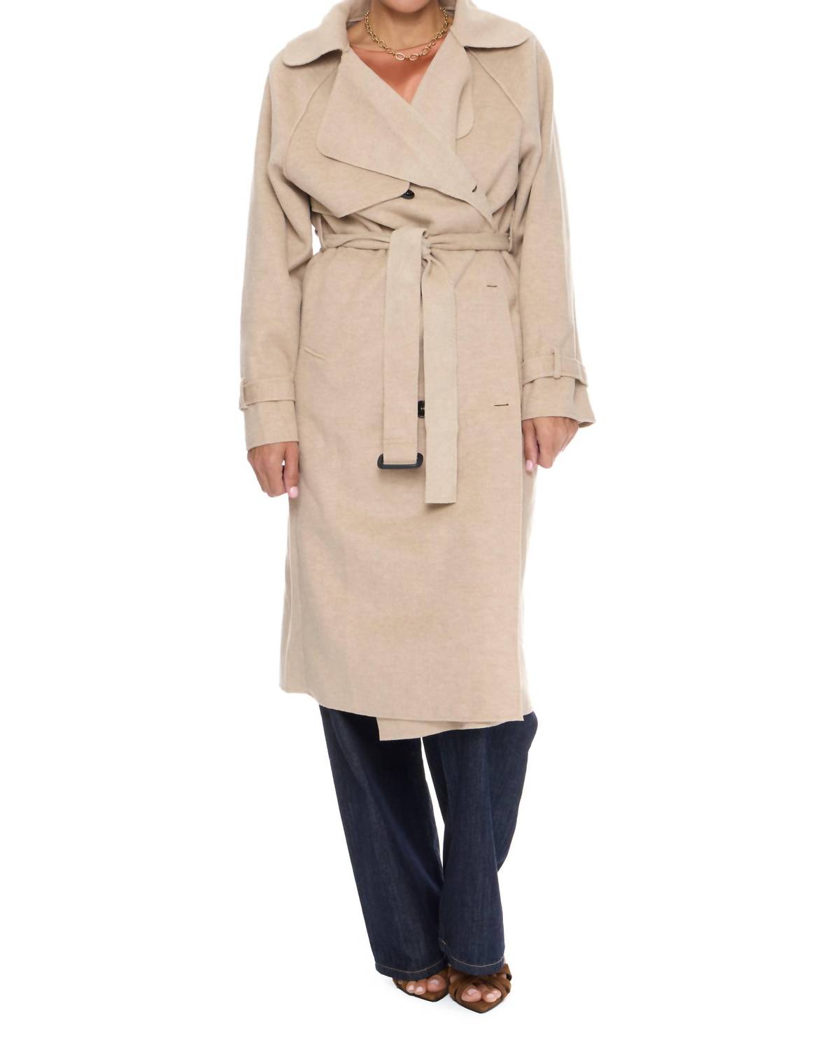 LUCY PARIS Klaus Trench Coat in beige - women's jacket - detail view