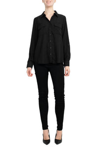 Magaschoni - Collar Neck Long Sleeves Front Button Detail Top