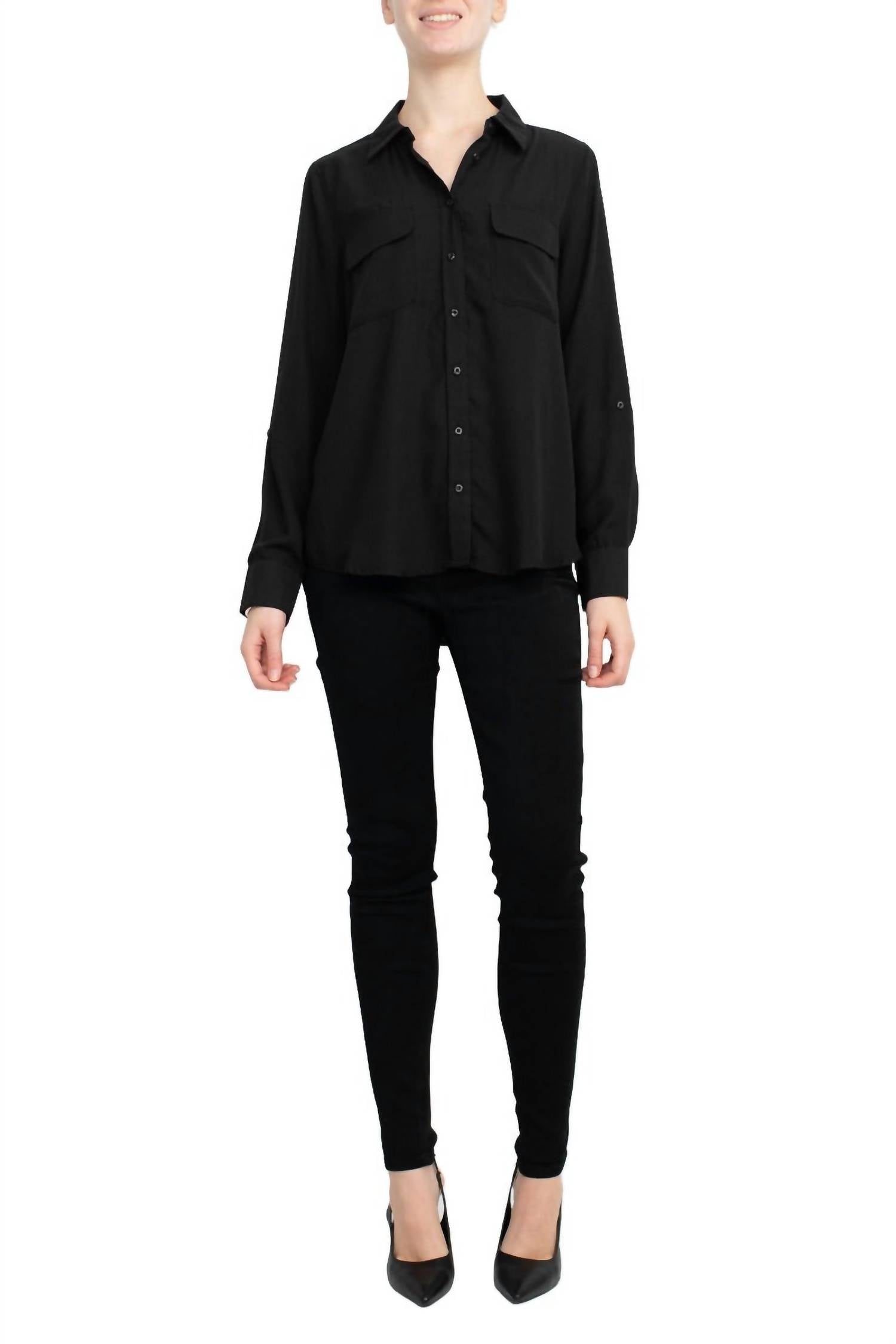 Magaschoni - Collar Neck Long Sleeves Front Button Detail Top
