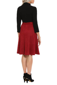 London Times - High Neck 3/4 Sleeves Ribbed Top & Skirt Dress