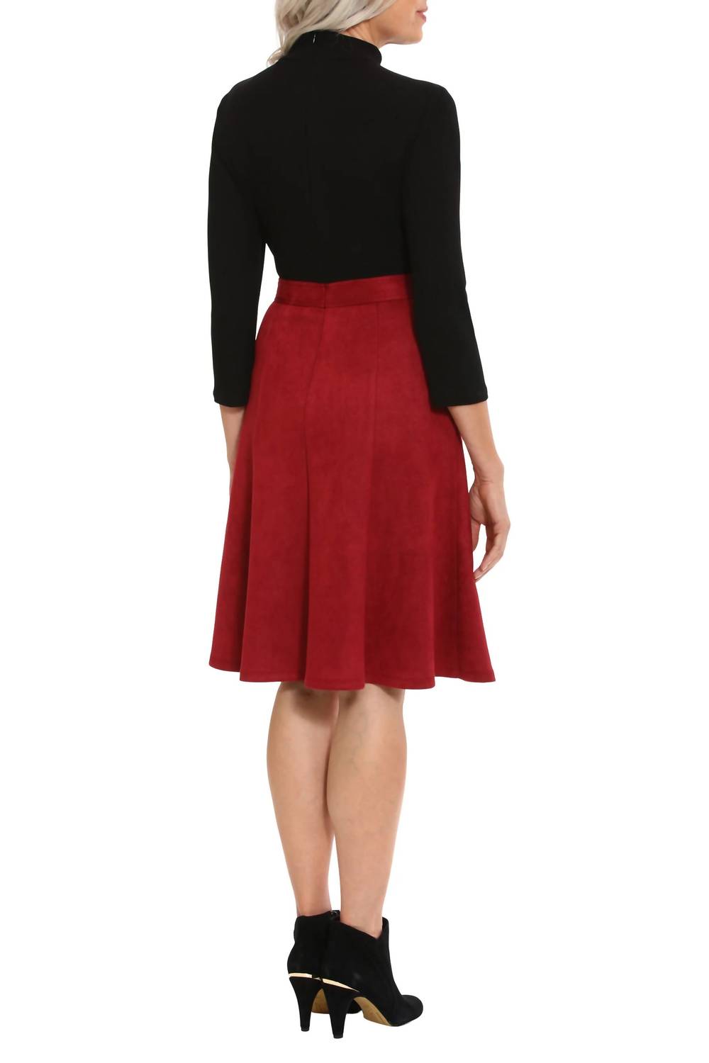 London Times - High Neck 3/4 Sleeves Ribbed Top & Skirt Dress
