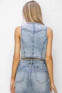 Trendsi - Risen Button Down Crop Denim Vest