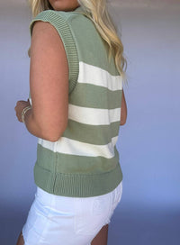 In February Bailee Striped Sweater in green white - women's sweater - alternate view