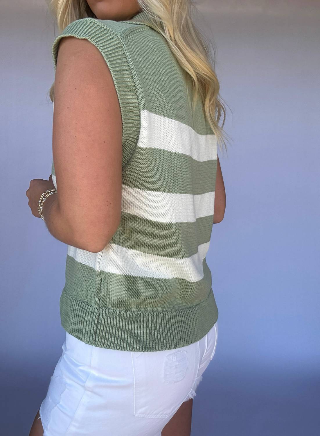In February Bailee Striped Sweater in green white - women's sweater - alternate view