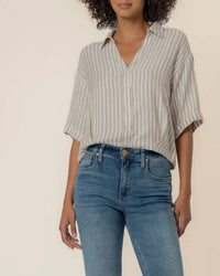 KUT FROM THE KLOTH Donna Top in ivory taupe - women's blouse