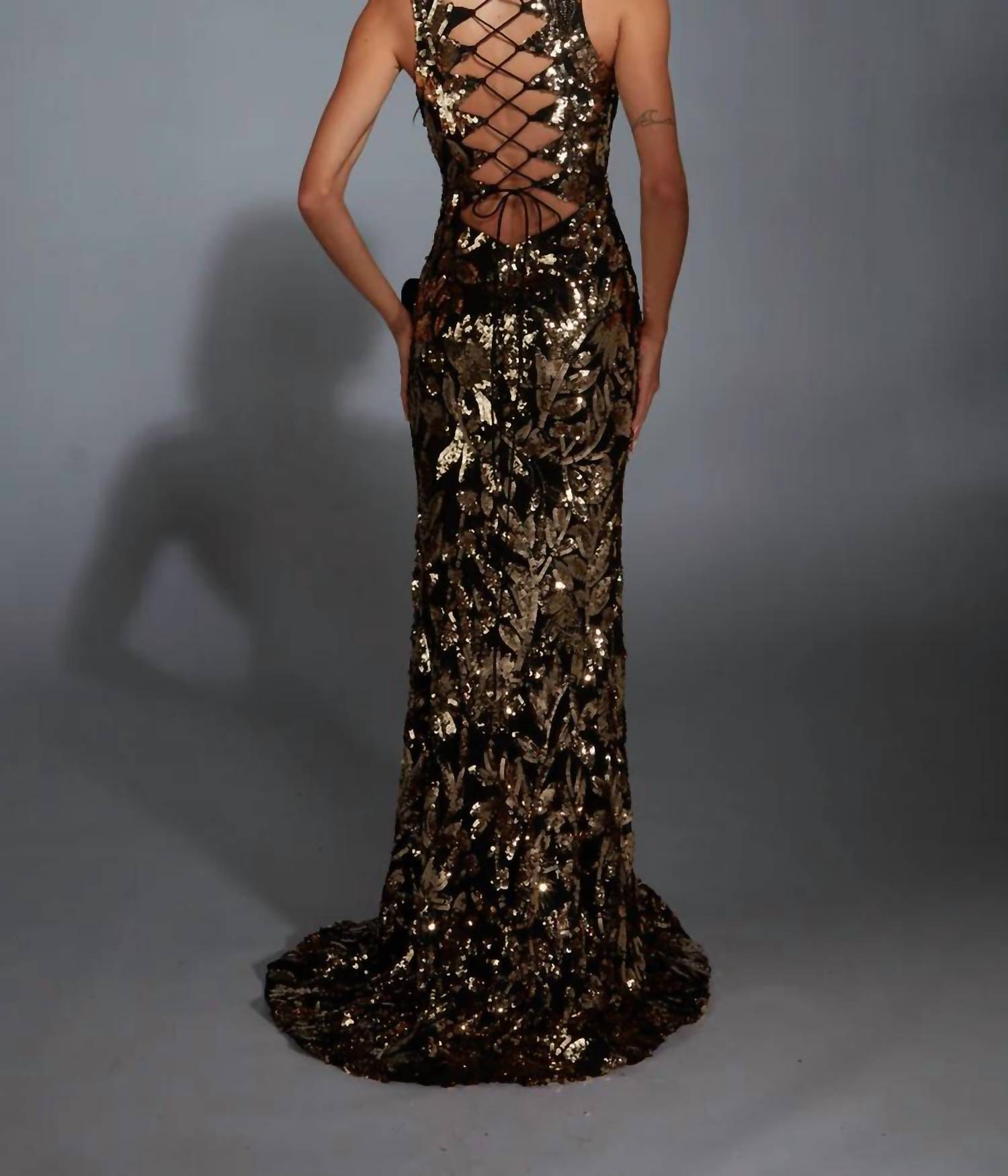 Alyce Paris - Ruffle Sequin Plunging Neckline Gown