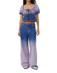 Ganni - Future Denim Puff Sleeve Top