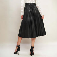 FLYING TOMATO Faux Leather Pleated Skirt in black - women's skirt - detail view