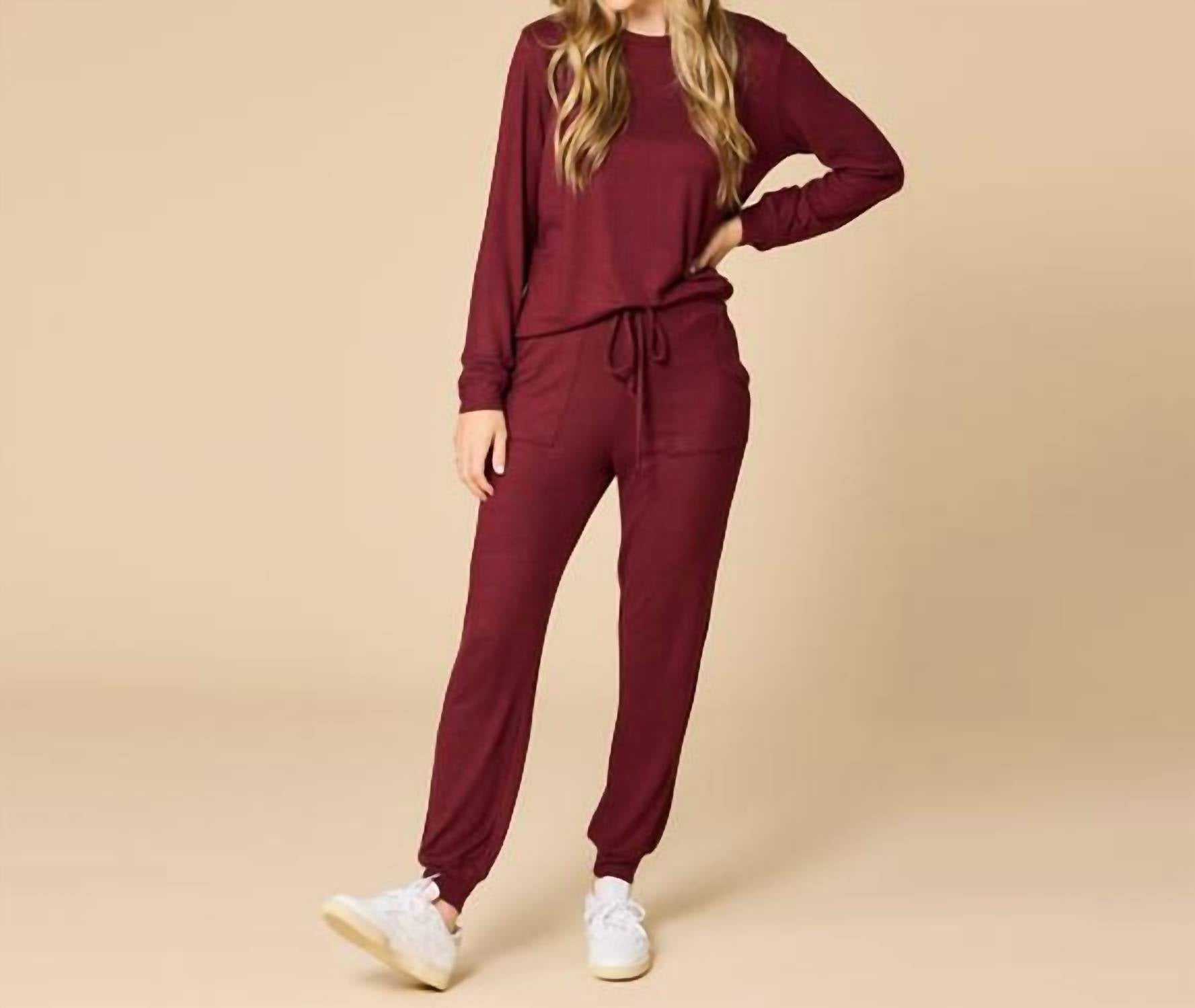 SOFTiES Jersey Crew Neck Lounge Set in cherry cola - women's sleepwear