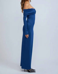 Sky To Moon - Off Shoulder Ruched Retro Maxi Dress
