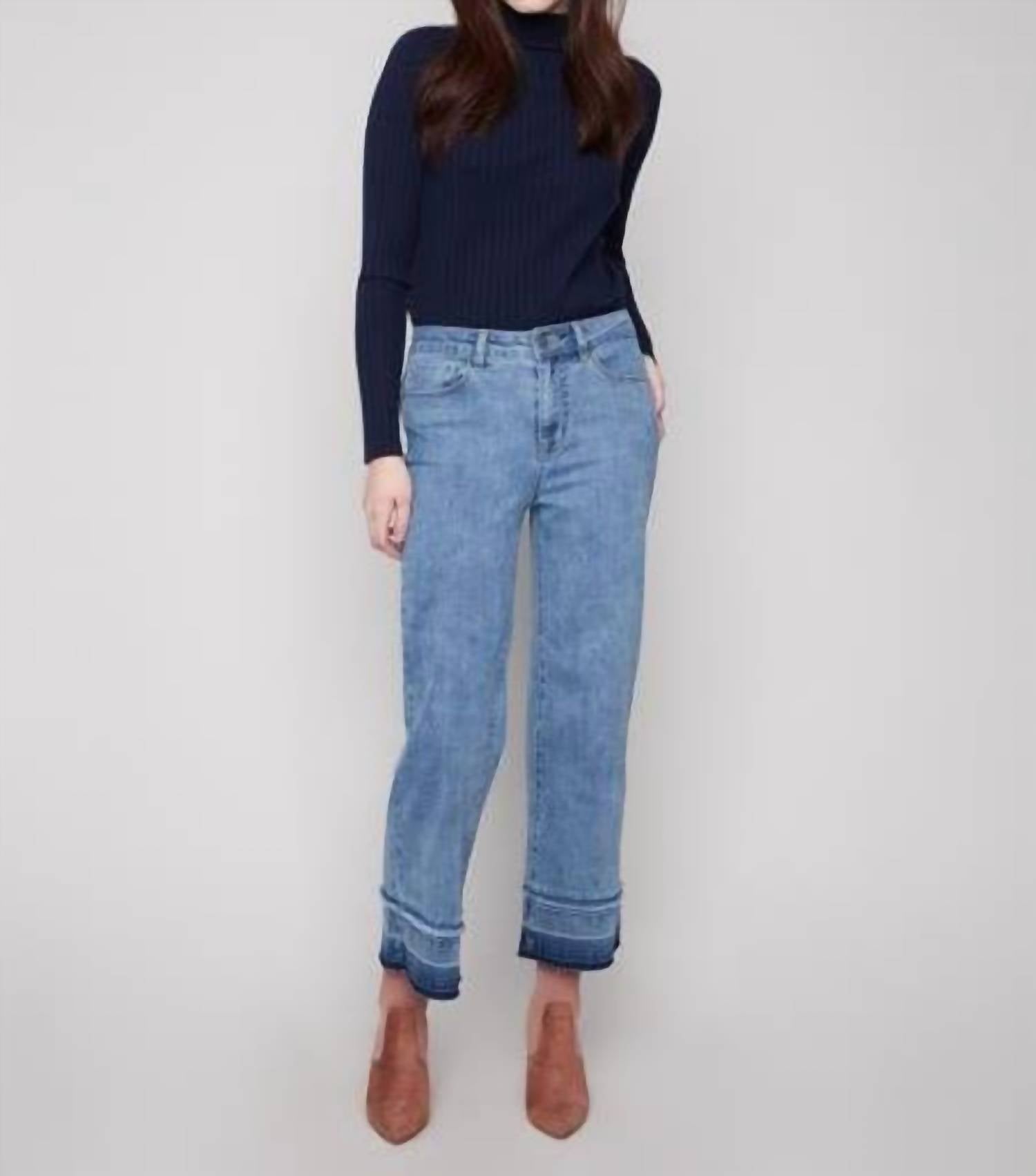 Charlie B - Cropped Flare Leg Denim With Fringe Details