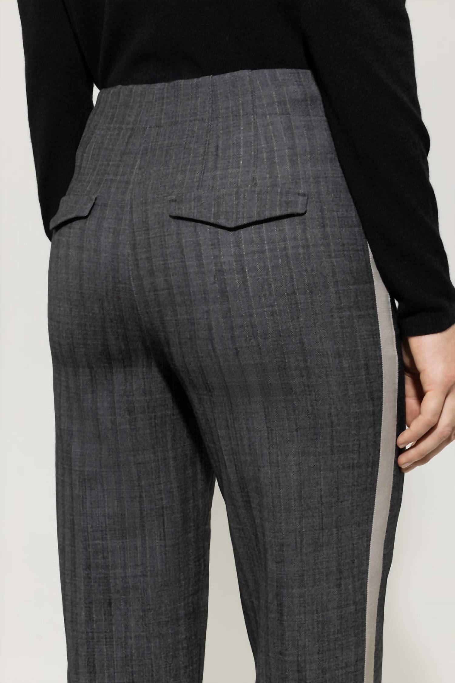 LUISA CERANO Pinstripe With Ribbon Straight Joggpants in charcoal black - women's pants - view 4