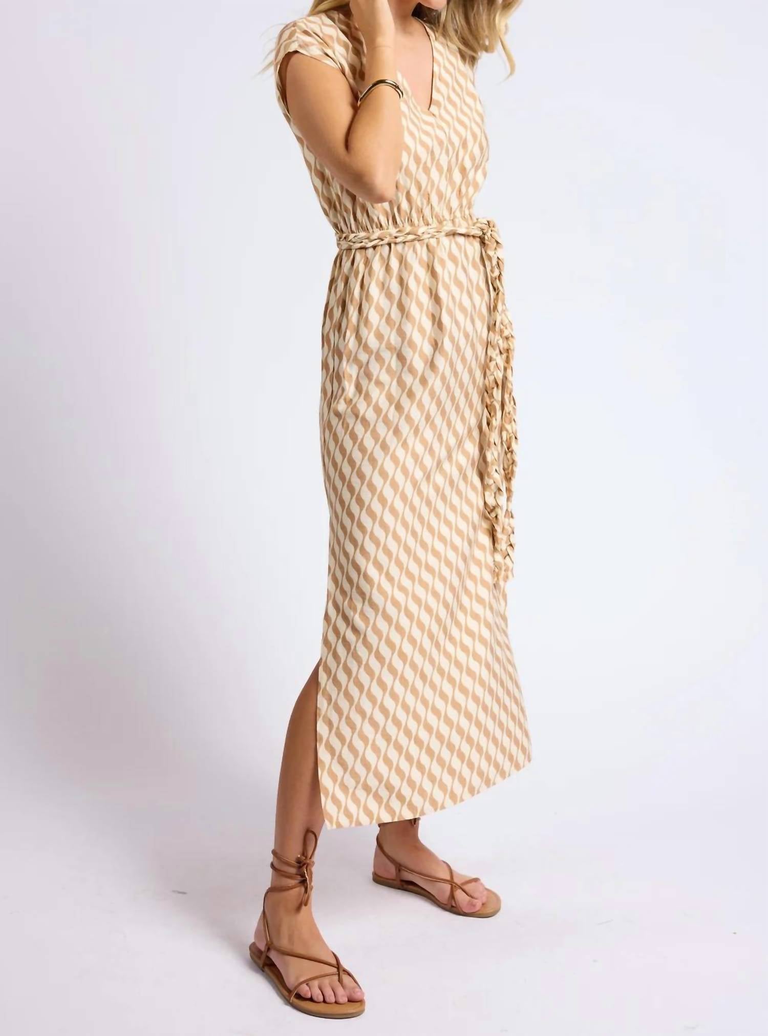 Sage The Label - Braided Belt V-neck Midi Dress