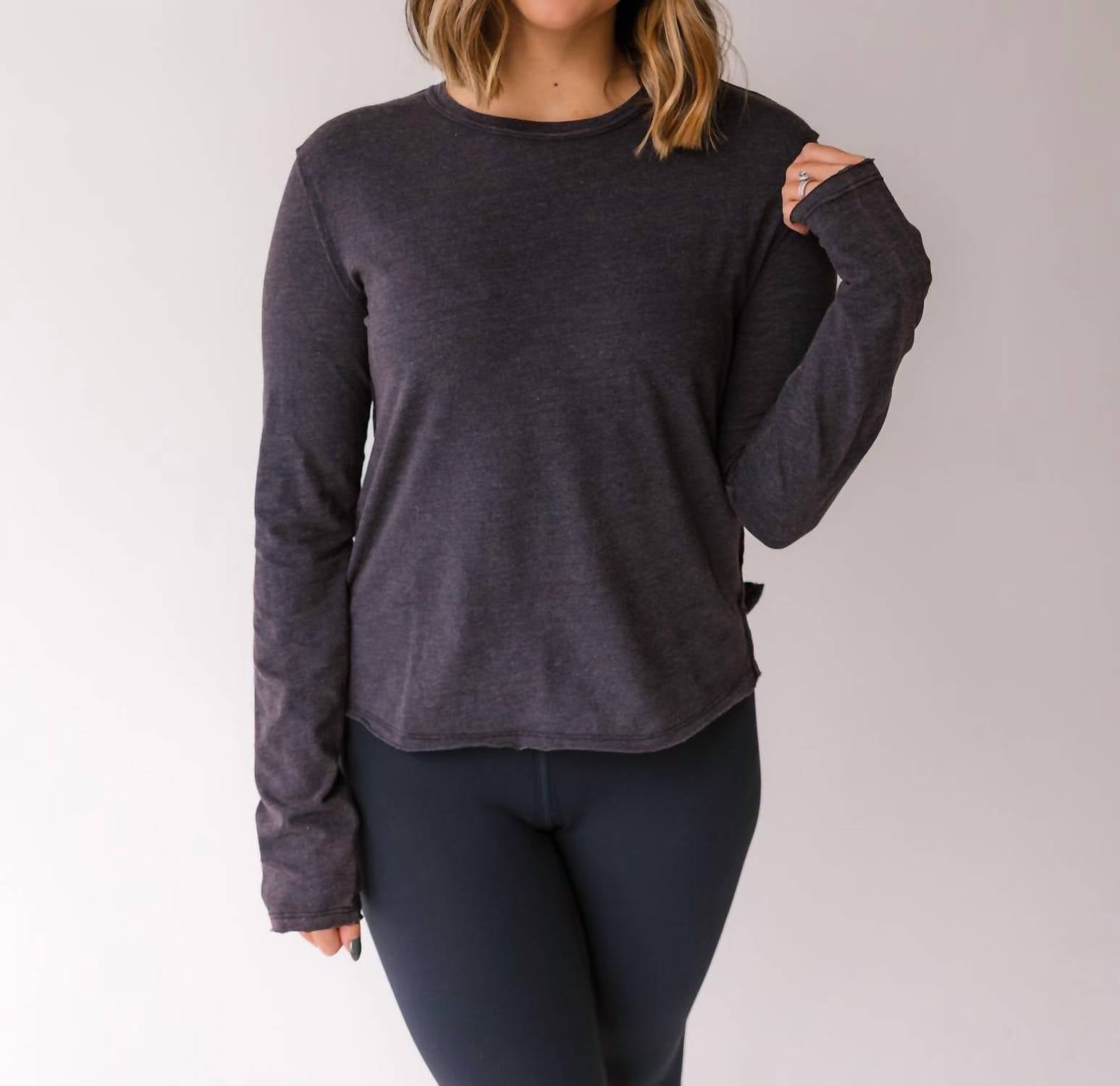 Free People Nova Long Sleeve Tee in black - women's long sleeve top
