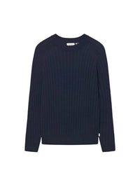 Les Deux Fabian Linen Crewneck Knit Sweatshirt in dark navy - men's shirt - detail view