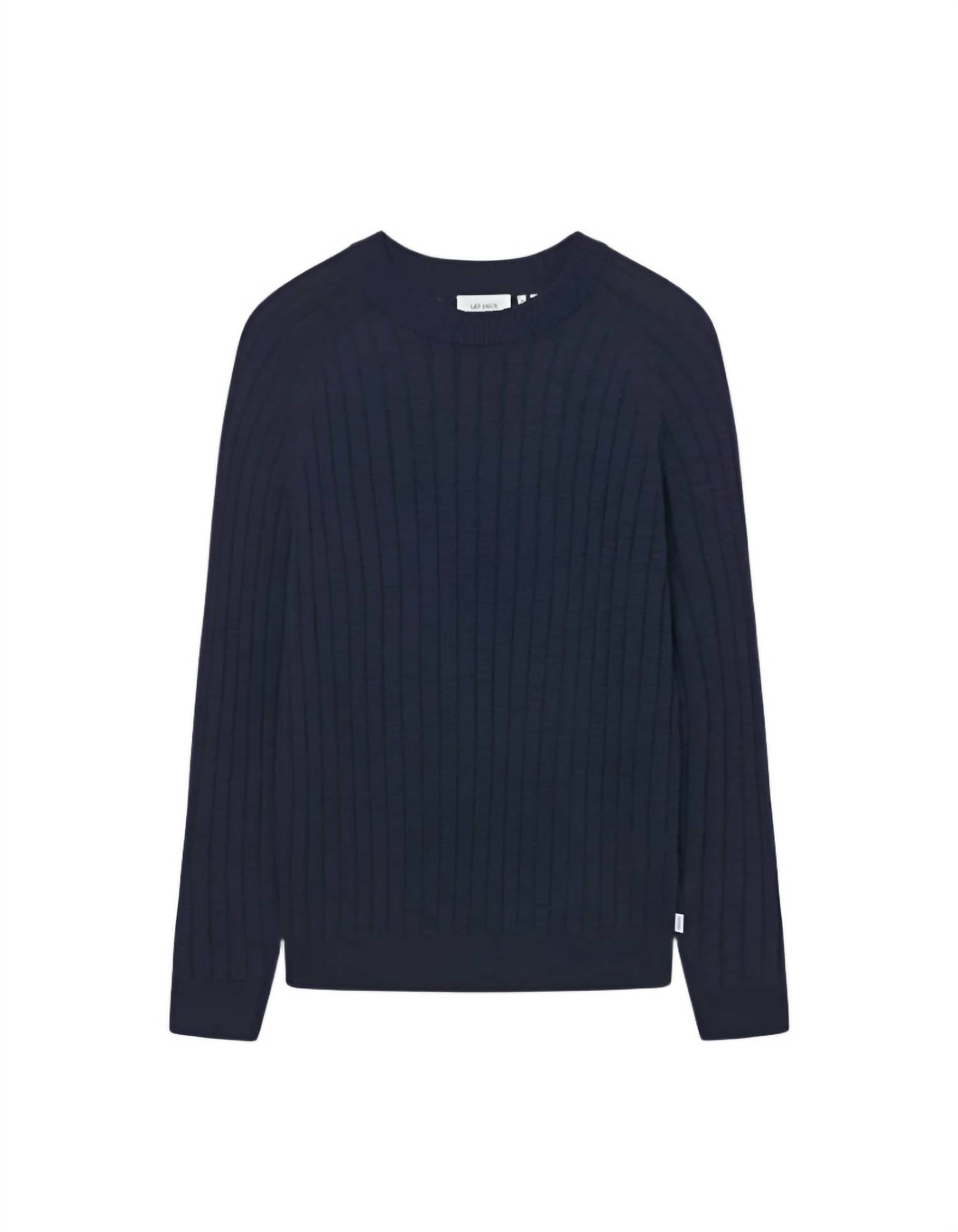 Les Deux Fabian Linen Crewneck Knit Sweatshirt in dark navy - men's shirt - detail view