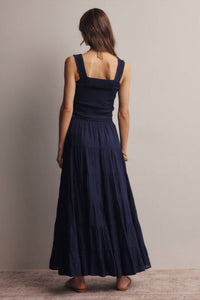 Forte Smocked Crop Top & Tiered Maxi Skirt Set in blue - women's skirt - detail view
