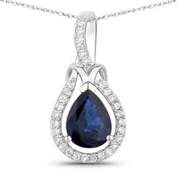 Diana M Jewels Women's Pear Natural Blue Sapphire Pendant Necklace (1.48 Ct) - Petite in 14k white gold - women's jewelry - detail view