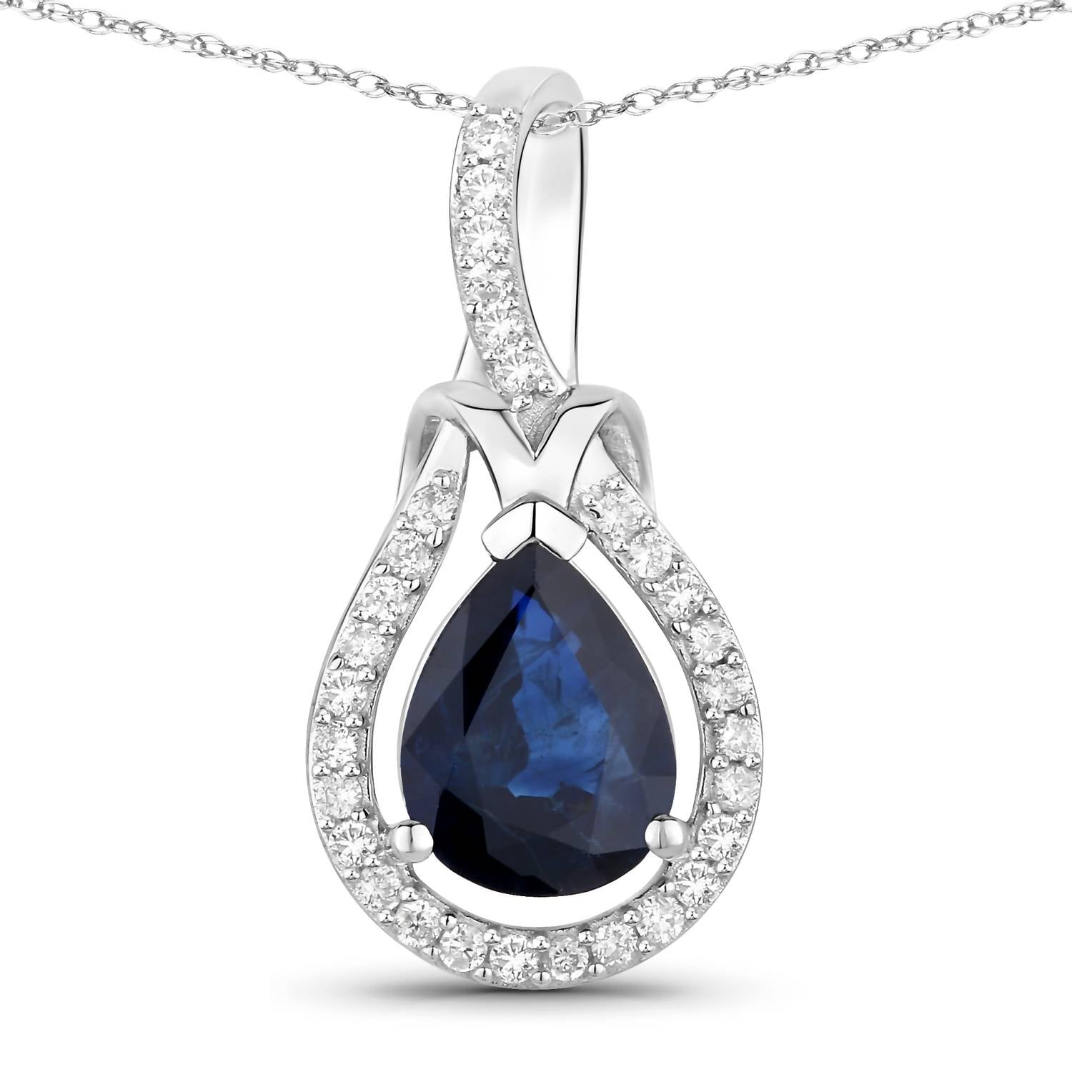 Diana M Jewels Women's Pear Natural Blue Sapphire Pendant Necklace (1.48 Ct) - Petite in 14k white gold - women's jewelry - detail view