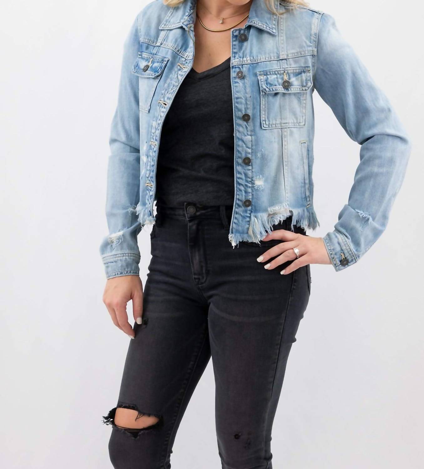 Hidden - Women's Uneven Hem Denim Jacket