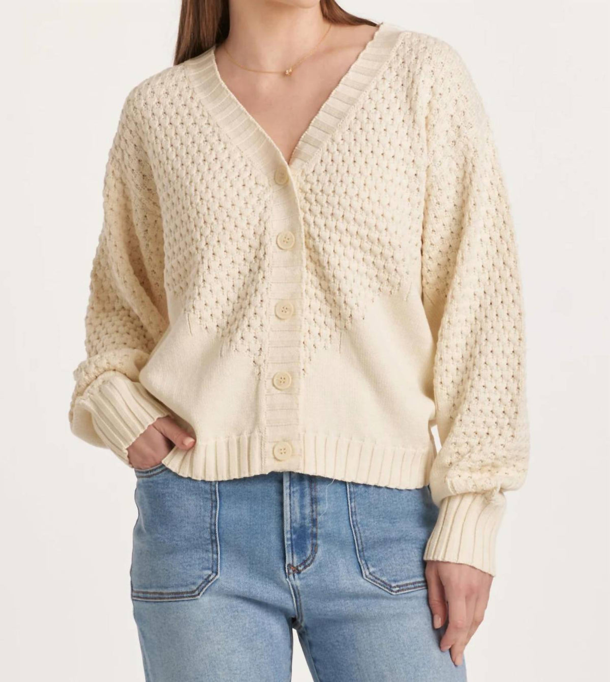 Another Love - Arlen Puff Sleeve V Neck Cardigan