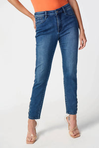 Joseph Ribkoff - Embellished Hem Ankle Grommets Straight Jeans