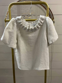 Voy - Pearled Ruffle Neckline Top