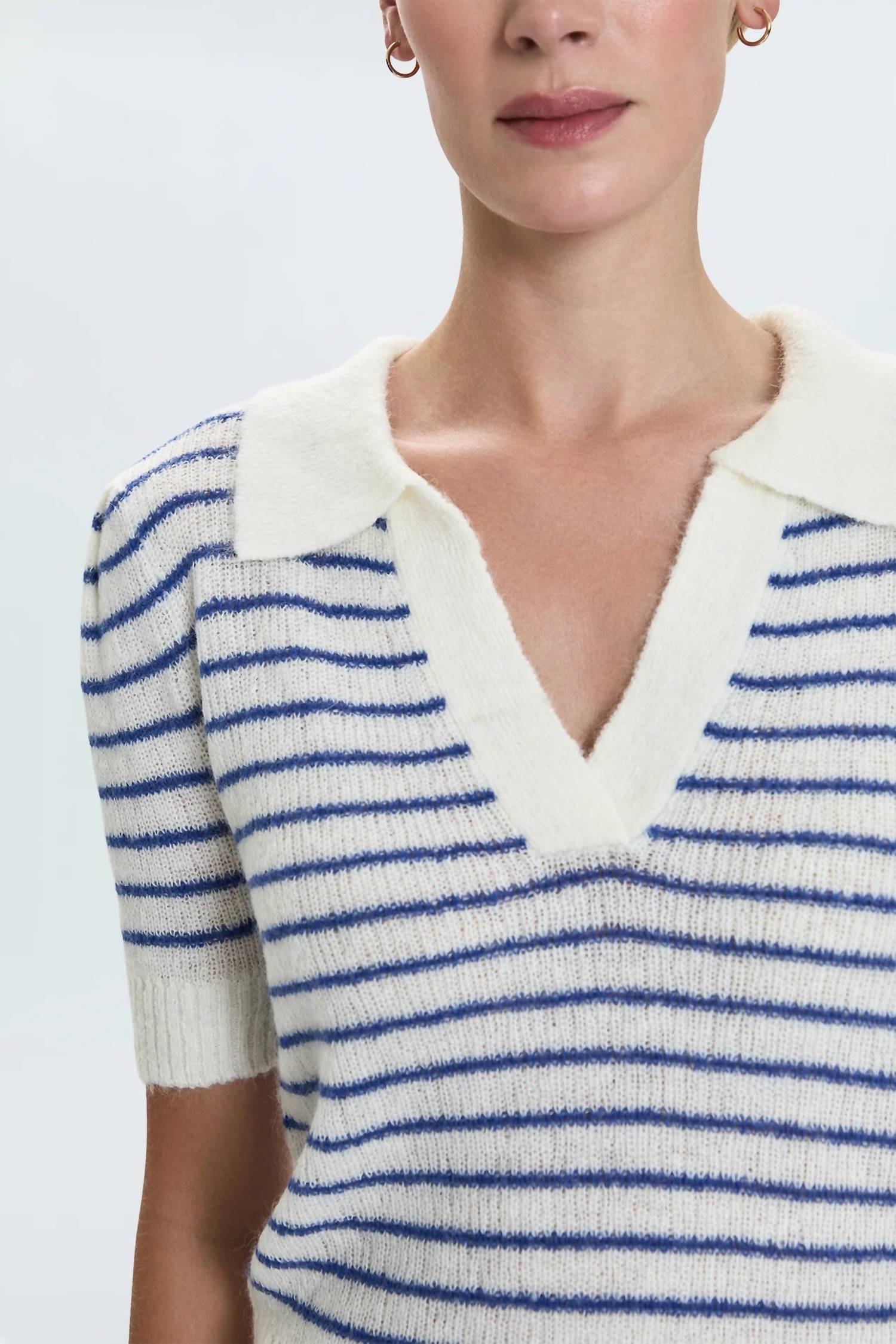 PISTOLA Billie Pleat Short Sleeve Top in navy blue and white striped - women's t-shirt - view 4
