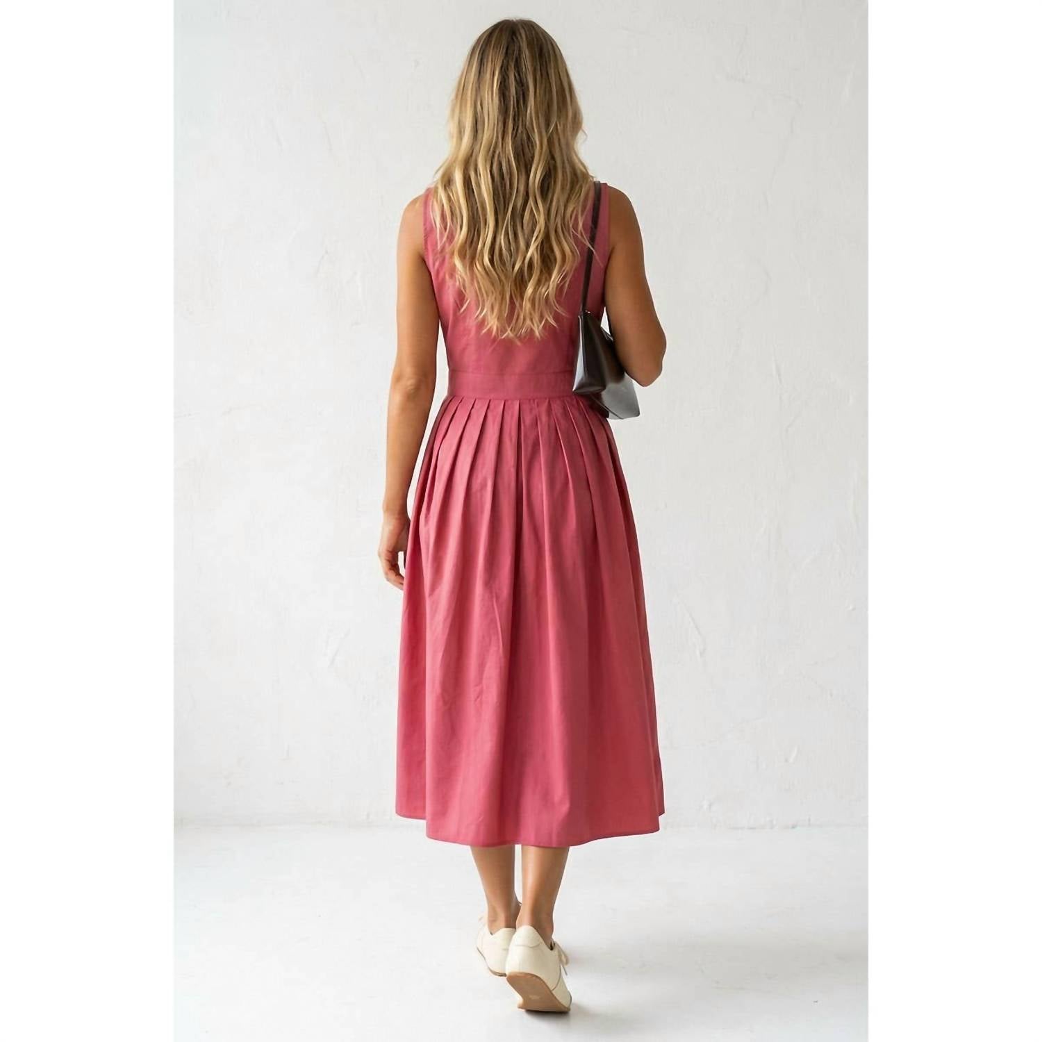 naked zebra Sleeveless Midi Shirt Dress in pink red - women's dress - detail view