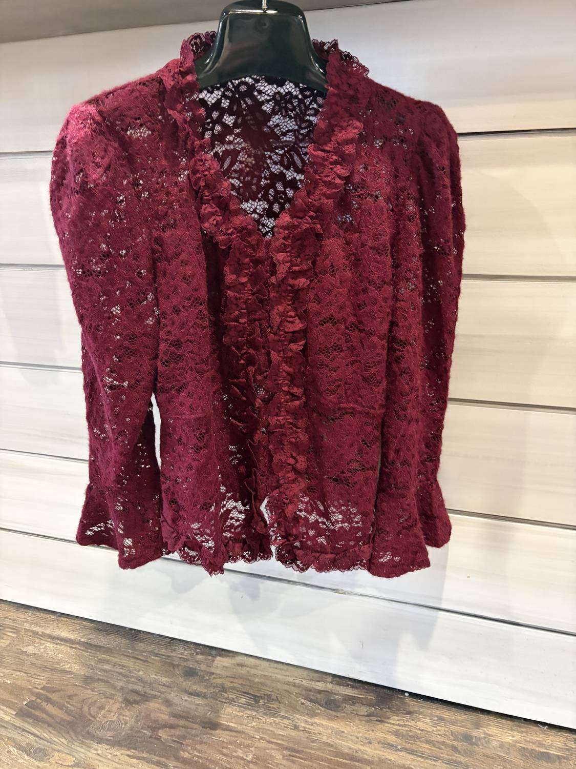 AZI Women's Long Sleeve Lace Blouse in wine - women's blouse