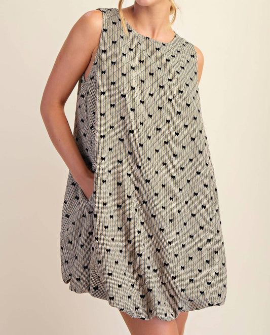 Glam - Round Neck Bubble Mini Dress