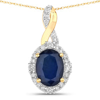 Diana M Jewels Women's Oval Natural Sapphire Pendant Necklace (1.72 Ct) - Classic in 14k yellow gold - women's jewelry