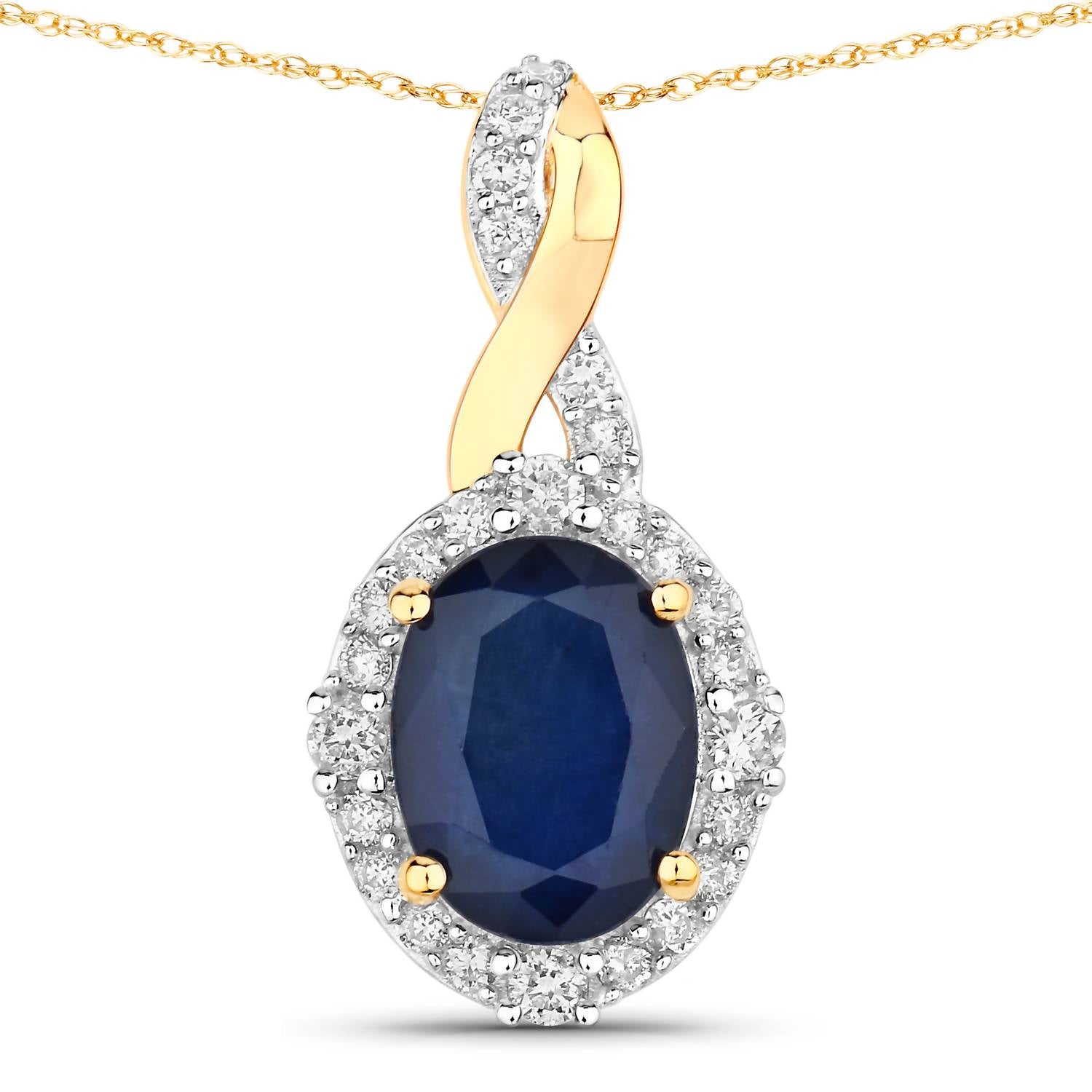 Diana M Jewels Women's Oval Natural Sapphire Pendant Necklace (1.72 Ct) - Classic in 14k yellow gold - women's jewelry