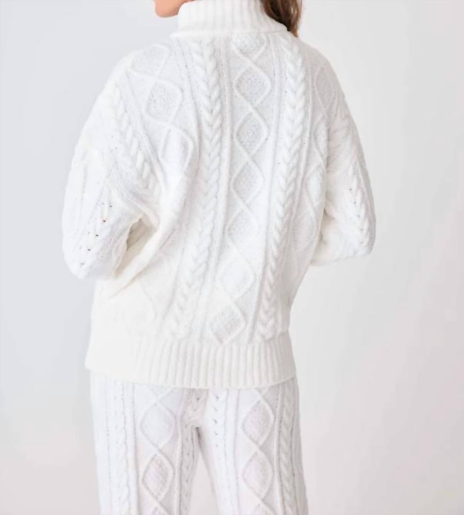 PJ Salvage Chenille Cozy Cable Quarter Zip Sweater in ivory - women's sweater - alternate view