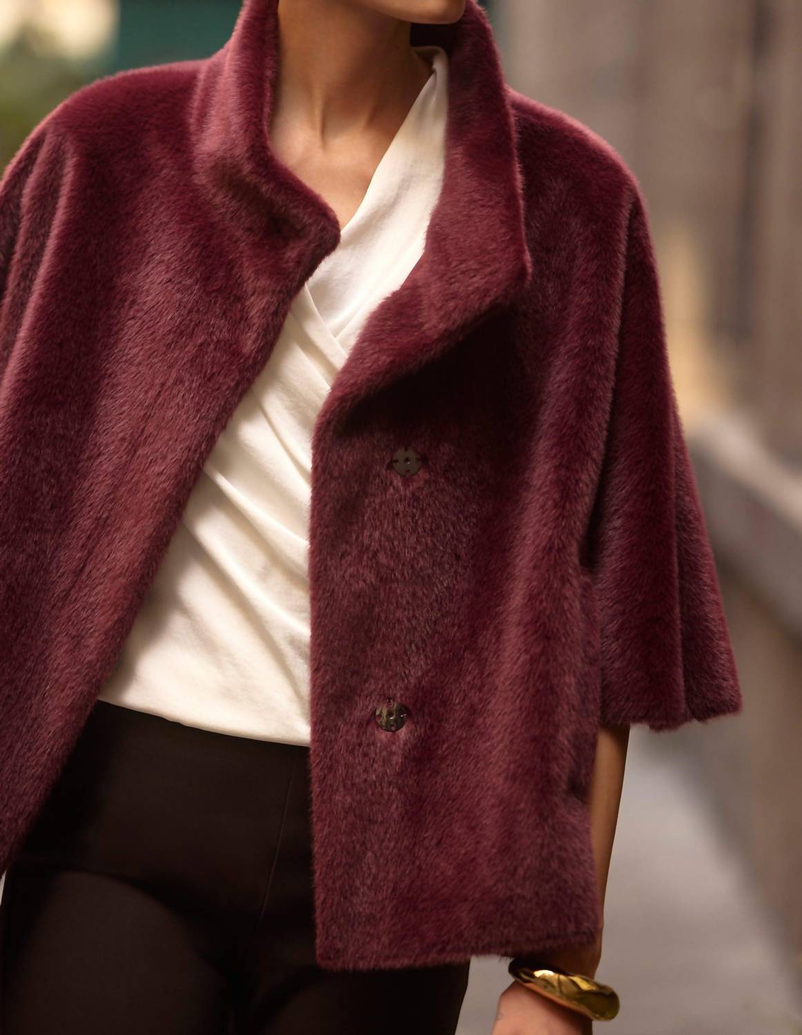 Joseph Ribkoff - Bonded Faux Fur Suede Boxy Jacket