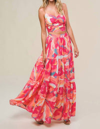 Flying Tomato - Coco Printed Woven Top And Maxi Skirt Set