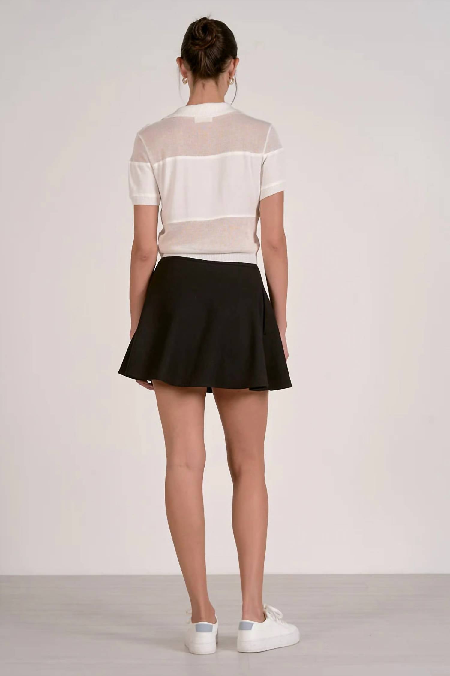 ELAN Caetana Short Sleeve Sheer Blocked Top in white - women's t-shirt - detail view