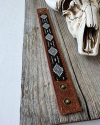 Boho Ranch - Women's Western Aztec Seed Bead Leather Cuff Bracelet