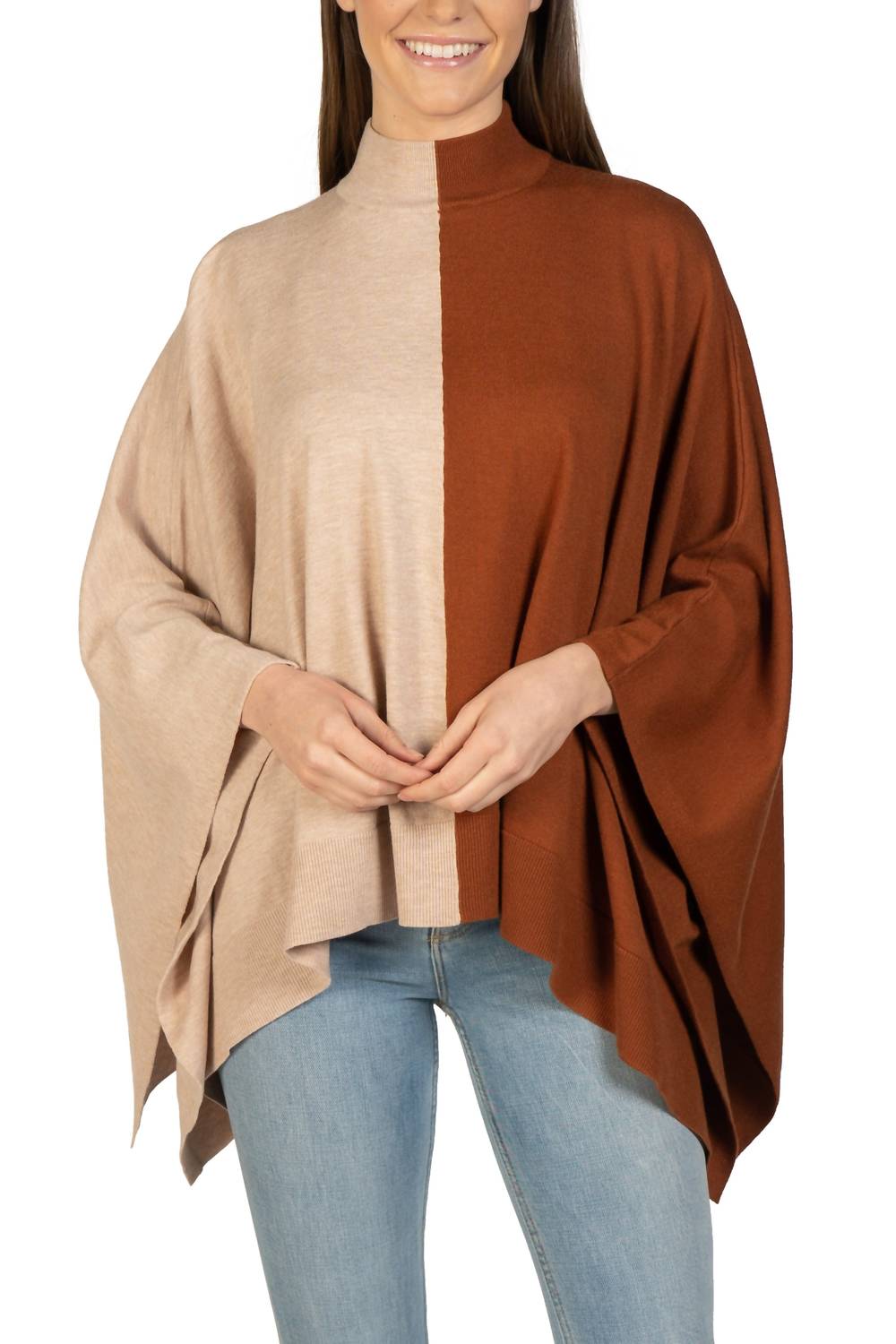 Love Token - Two-toned Mock Neck Poncho