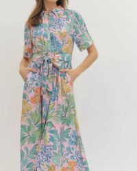 Entro - Puff Sleeve Midi Dress With Tie Waist
