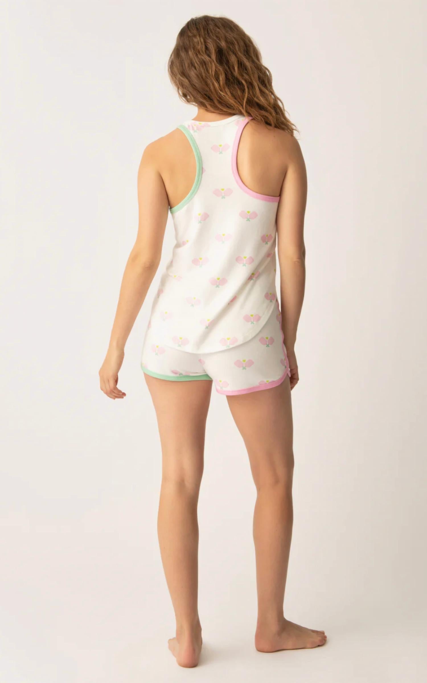 PJ Salvage Peachy Party Pickleball Short in ivory pink - women's shorts - detail view