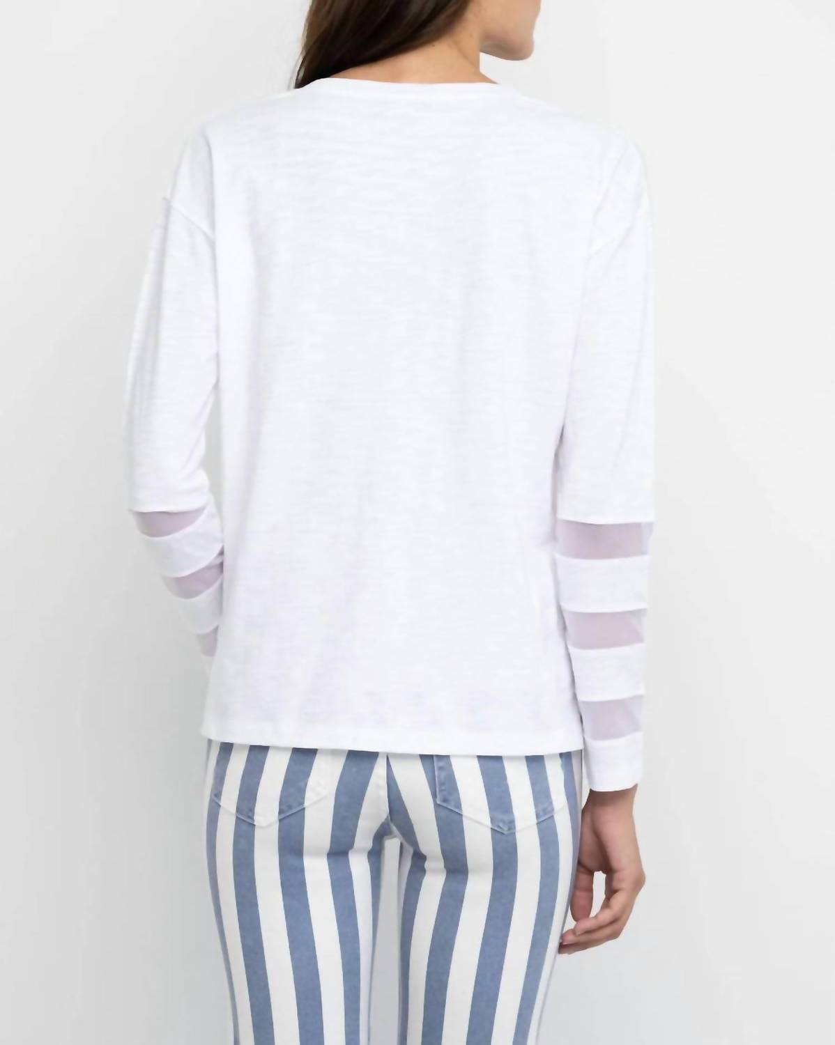 LISA TODD Women's Mesh Fest V Neck Long Sleeve Top in white - women's long sleeve top - detail view
