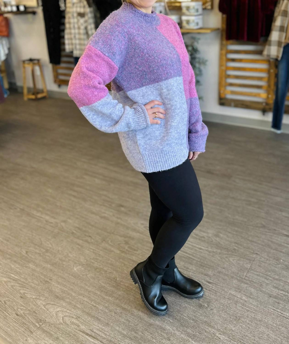 Very J - Colorblock Long Sleeve Sweater