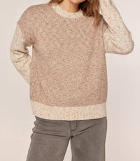 Tea N Rose Soft Touch Color Mix Sweater in taupe ivory - women's sweater - view 4