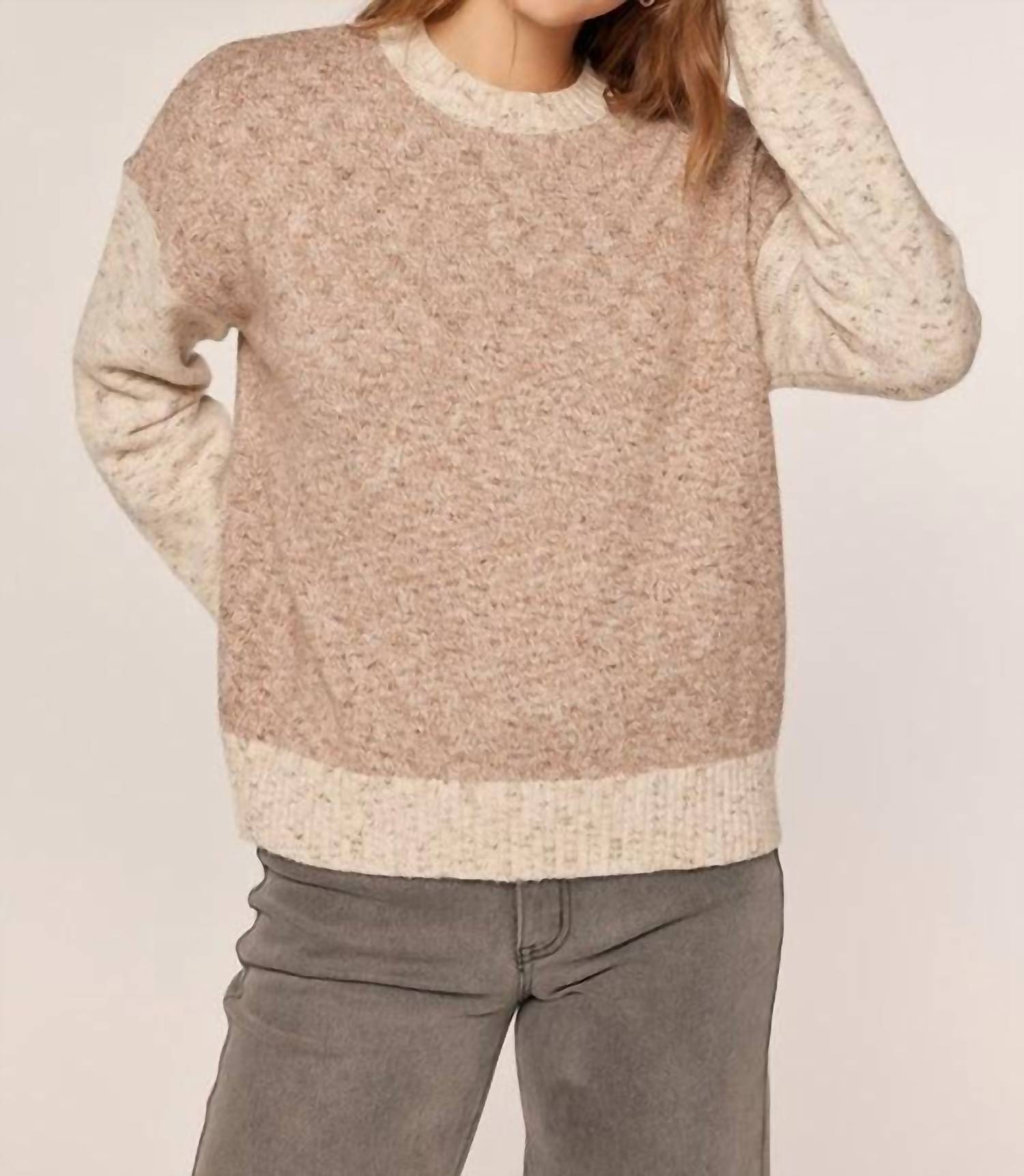 Tea N Rose Soft Touch Color Mix Sweater in taupe ivory - women's sweater - view 4