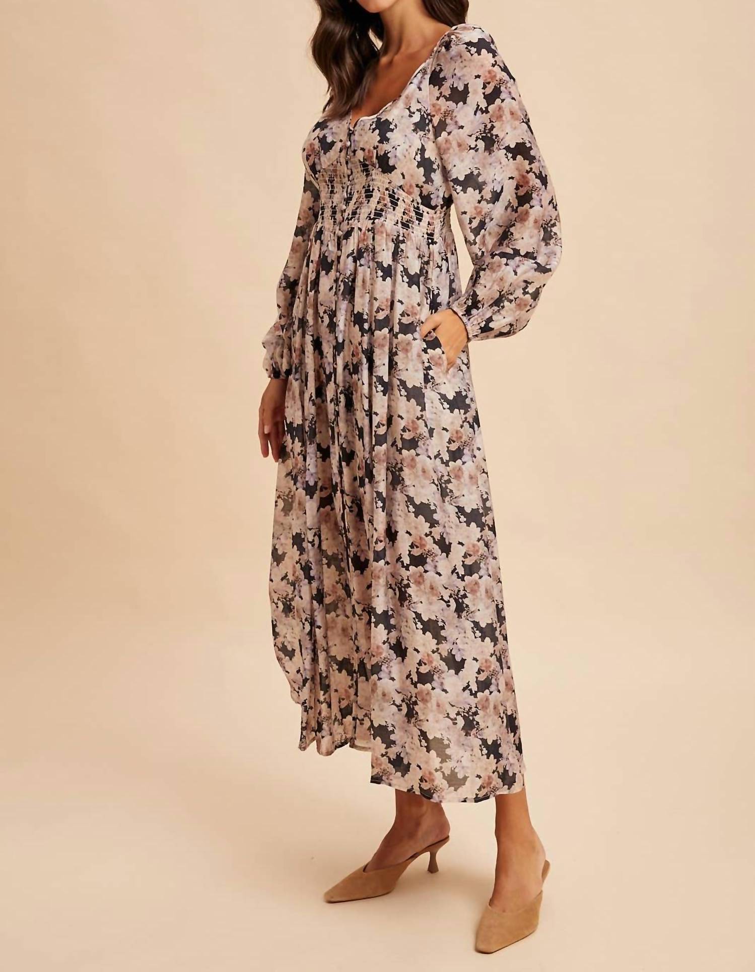 In-Loom - Smocked Button Down Maxi Dress