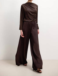 Jaki Helena Elastic Waist Satin Trousers Pants in brown - women's pants