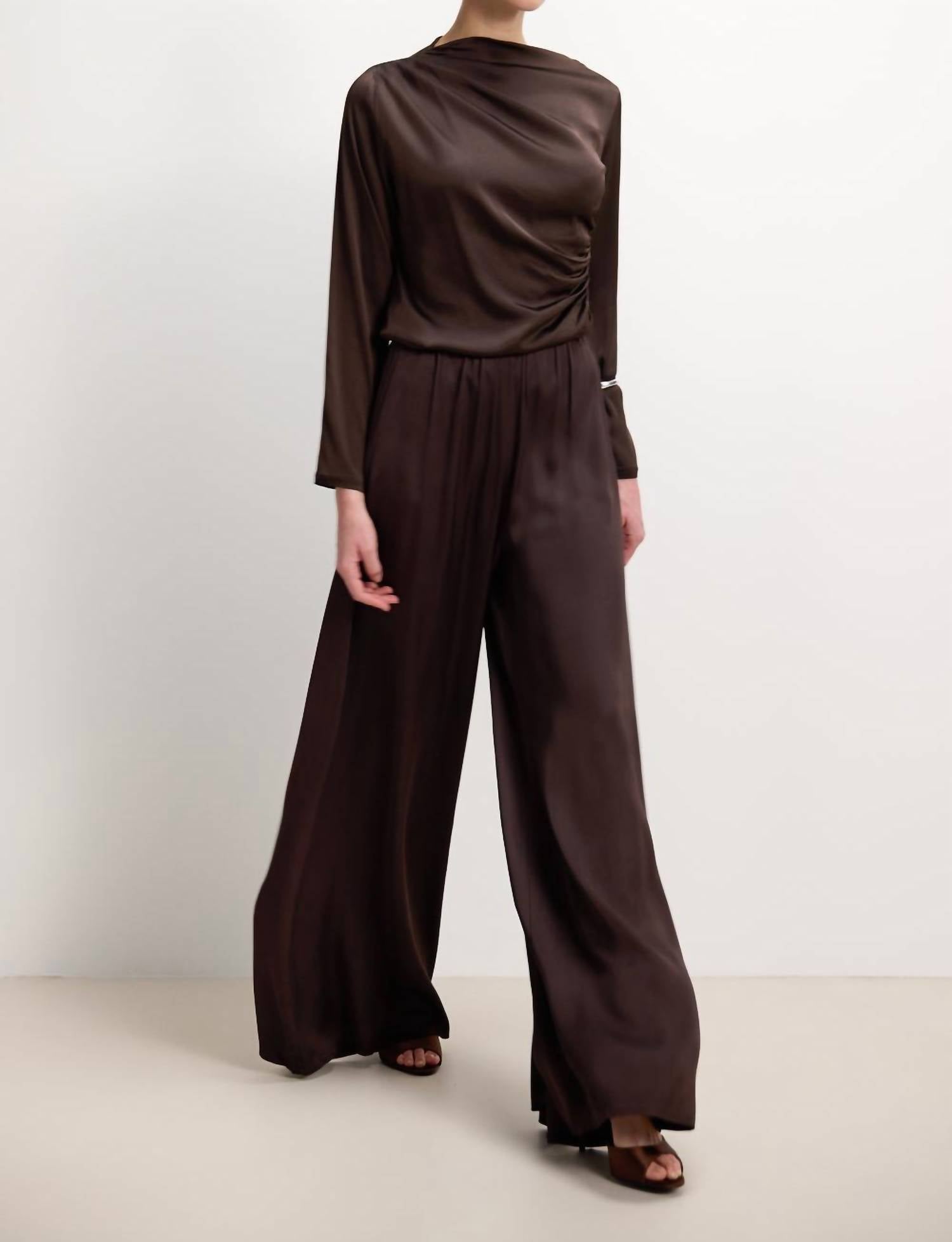Jaki Helena Elastic Waist Satin Trousers Pants in brown - women's pants